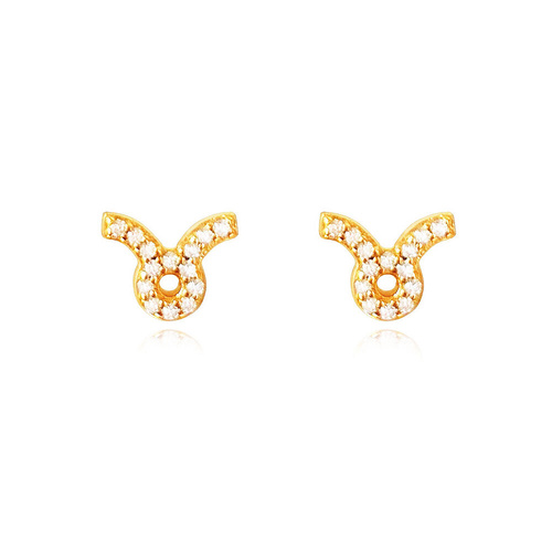 Culturesse Taurus Artisan Zirconia Pavé Stud Earrings (Gold)