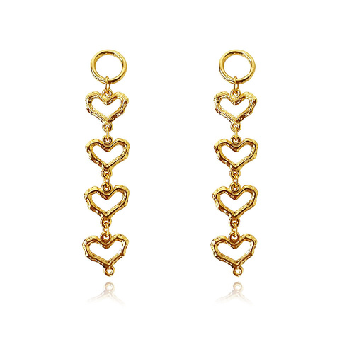 Culturesse Haven Artisan Sculptured Heart String Earrings (Gold)