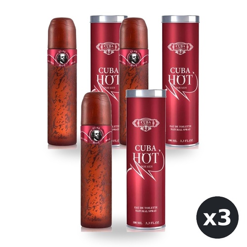 Cuba Hot Eau De Toilette EDT 100ml Pack of 3