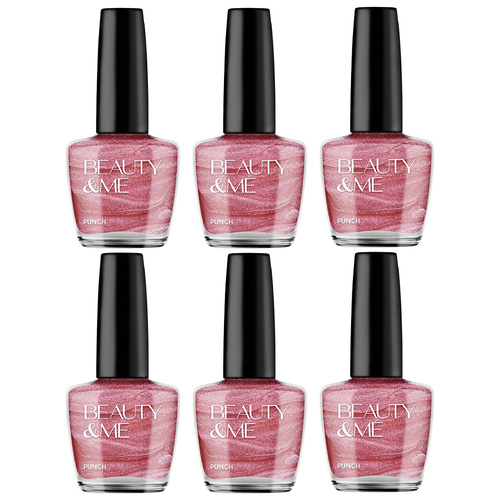 Beauty & Me Punch Light Pink Metallic Nail Polish Duo 6 Pack Quick Dry
