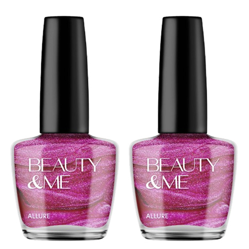 Beauty & Me Allure Two Tone Metallic Mid Pink Nail Polish 2x 12ml Duo