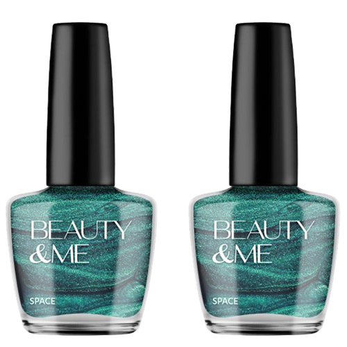 Beauty & Me Space Two Tone Metallic Mid Green Nail Polish 2x 12ml Duo
