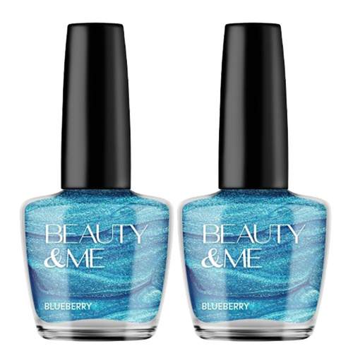 Beauty & Me Blueberry Two Tone Metallic Bright Blue Nail Polish 2x 12ml Duo