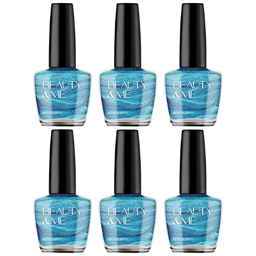 Beauty & Me Blueberry Bright Blue Metallic Nail Polish Duo Set 6 Pack 12ml
