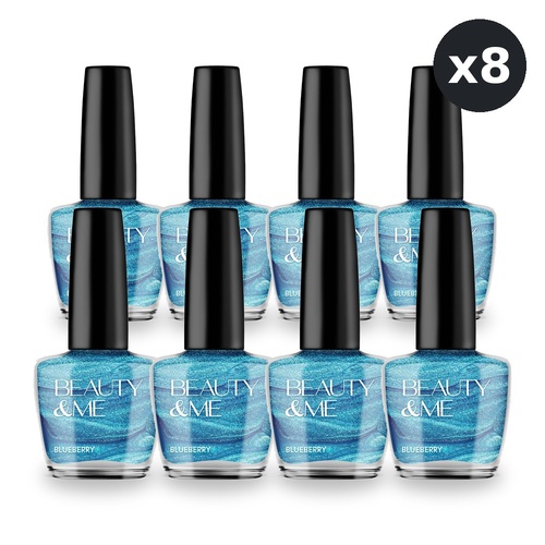 Beauty & Me Blueberry Bright Blue Two Tone Metallic Nail Polish 12ml Pack of 8