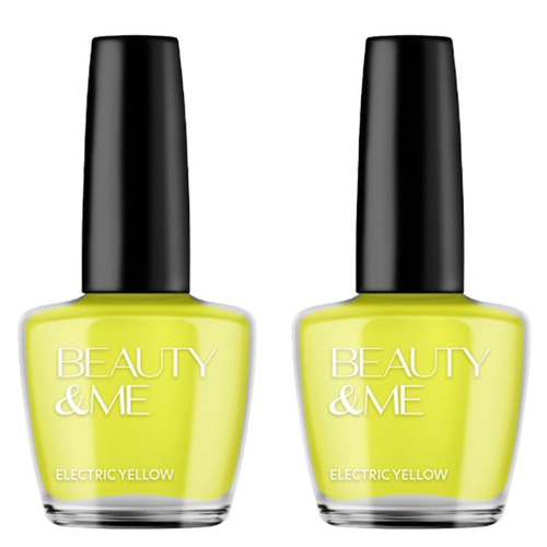 Beauty & Me Electric Flouro Style Yellow Nail Polish 2x 12ml Duo