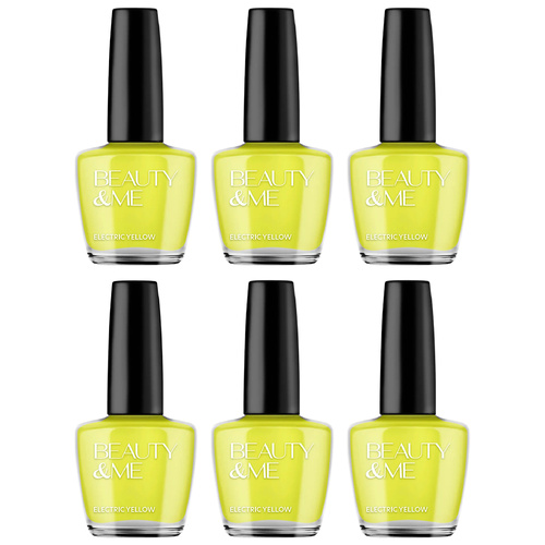 Beauty & Me Electric Yellow Nail Polish Duo 6 Pack 12ml Neon Quick Dry Gloss