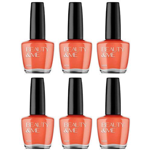 Beauty & Me Tiger Orange Nail Polish Duo 6 Pack 12ml Quick Dry Gloss Finish