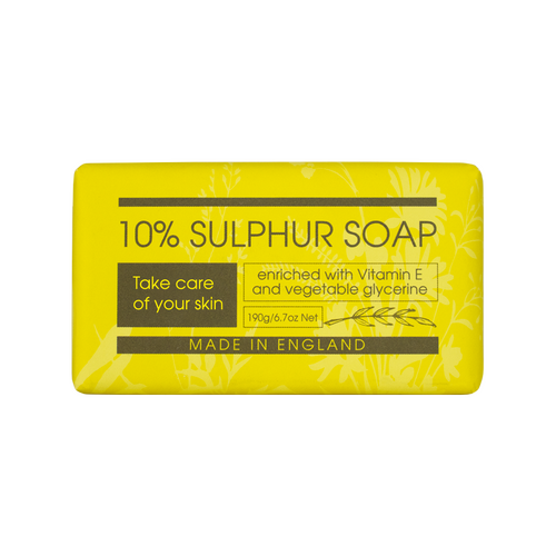 10% Sulphur Soap Bar 190g Natural Antibacterial Vegan Friendly Vitamin E 