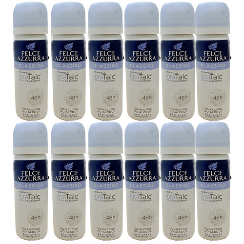 Felce Azzurra Classico Original 50ml Deodorant Spray Travel Pack of 12 No Alcohol