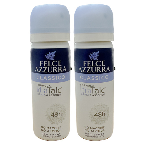 Felce Azzurra Classico Deodorant Spray 50ml Pack of 2 Travel Size No Alcohol