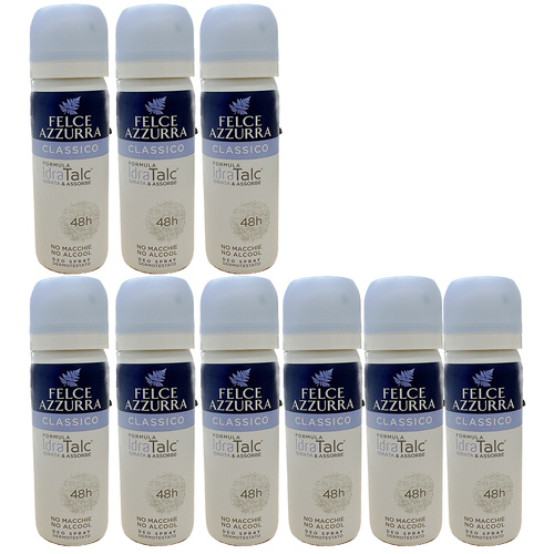 Felce Azzurra Classico Deodorant Spray 50ml Travel Pack of 9