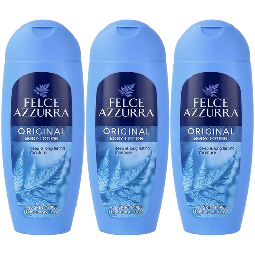 Felce Azzurra Classico Body Lotion 250ml 3 Pack Hydrating Vitamin E Almond Oil