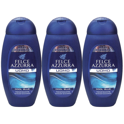 Felce Azzurra Uomo Cool Blue 2 in 1 Hair and Body Shampoo 400ml Pack of 3