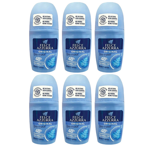 Felce Azzurra Classico Roll On Deodorant 50ml No Alcohol 6 Pack