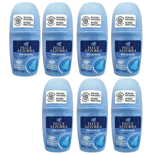 Felce Azzurra Classico Roll On Deodorant 50ml Pack of 7 Alcohol Free