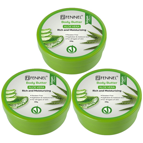 Fennel Aloe Vera Body Butter 200g Vegan Moisturising Skin Cream Bundle Of 3