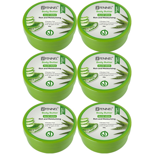 Fennel Aloe Vera Body Butter 200g Vegan Moisturising Skin Cream Bundle Of 6