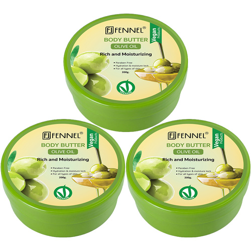 Fennel Olive Oil Body Butter 200g Vegan Moisturising Skin Cream Bundle Of 3