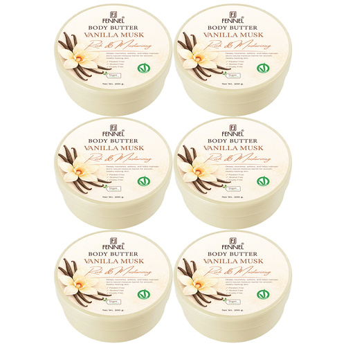 Fennel Vanilla Musk Body Butter 200g Vegan Moisturising Skin Cream Bundle Of 6