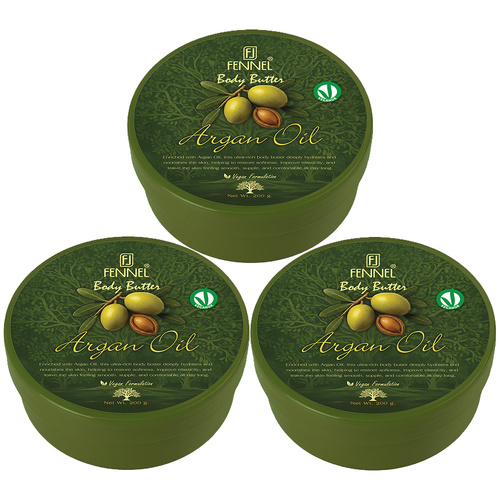 Fennel Argan Oil Body Butter 200g Vegan Moisturising Hydrating Cream Bundle Of 3