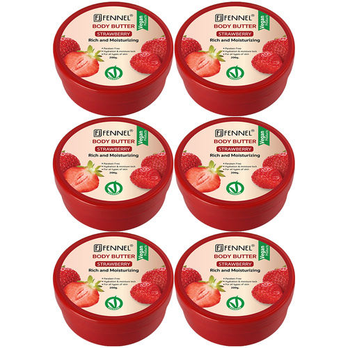 Fennel Strawberry Body Butter 200g Vegan Moisturising Skin Cream Bundle Of 6