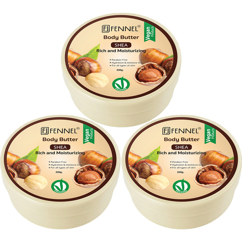 Fennel Shea Body Butter 200g Vegan Moisturising Hydrating Skin Cream Bundle Of 3