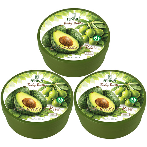 Fennel Avocado Olive Body Butter 200g Vegan Moisturising Skin Cream Bundle Of 3