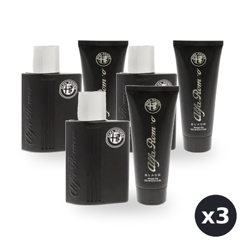 Alfa Romeo Black 2 Piece Set - Eau De Toilette EDT 125ml Spray + Shower Gel 90ml Pack of 3