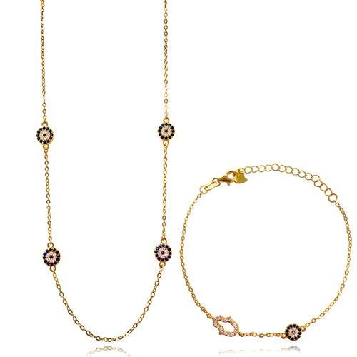 Culturesse Dilara Necklace & Azra Bracelet Luck Evil Eye Gift Set (Gold)