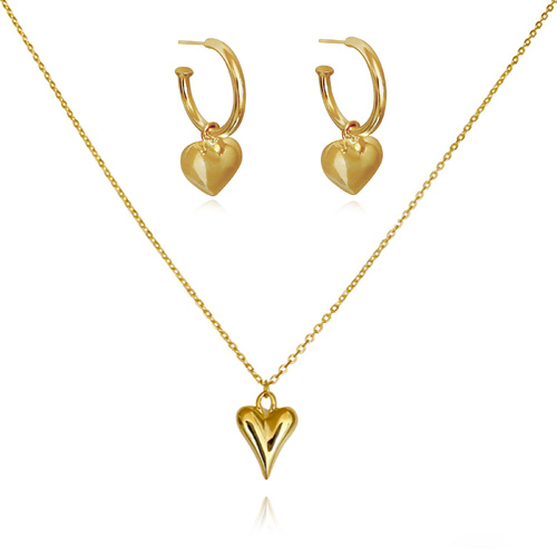 Culturesse Lavin Earrings & Lavinia Heart Necklace Gift Set (Gold)