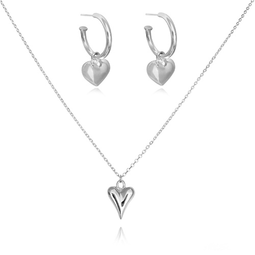 Culturesse Lavin Earrings & Lavinia Heart Necklace Gift Set (Silver)
