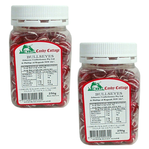 Candy Cottage Bullseyes Old Fashioned Lollies 2 x 250g Sweets