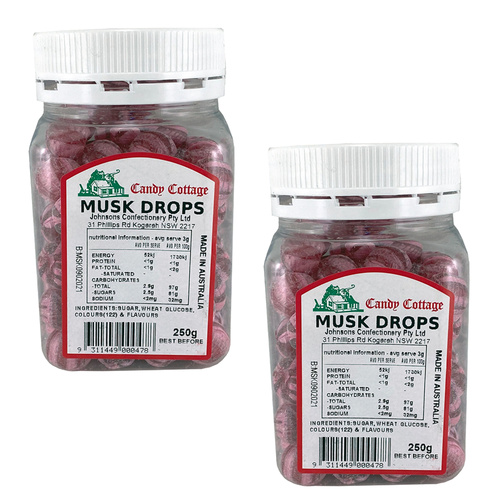 Candy Cottage Musk Drops 250g Old Fashioned Lollies Sweets Pack of 2
