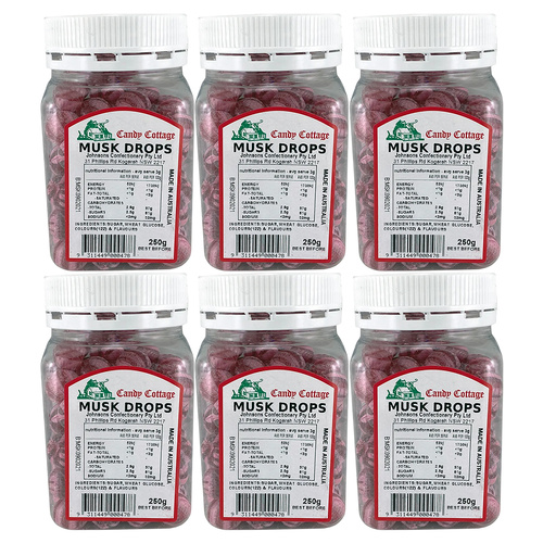 Candy Cottage Musk Drops 6 x 250g Old Style Lollies Set Australian