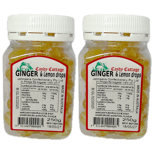 Candy Cottage Ginger & Lemon 250g Old Fashioned Lollies Sweets 2 Pack