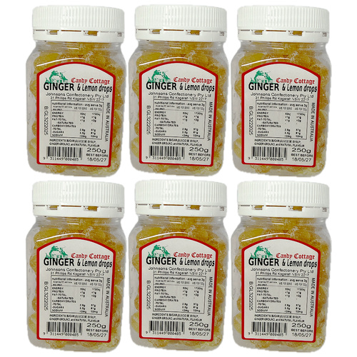 Candy Cottage Ginger & Lemon 6 x 250g Lollies Set Made in Australia