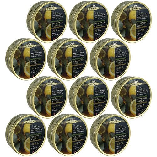 Simpkins Eucalyptus Lemon Sweets 12 x 175g Tins British Glucose Travel Drops