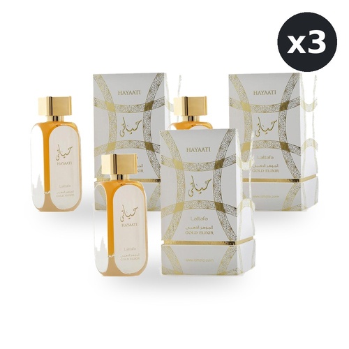 Lattafa Hayaati Gold Elixir Unisex Eau De Parfum EDP 100ml Pack of 3