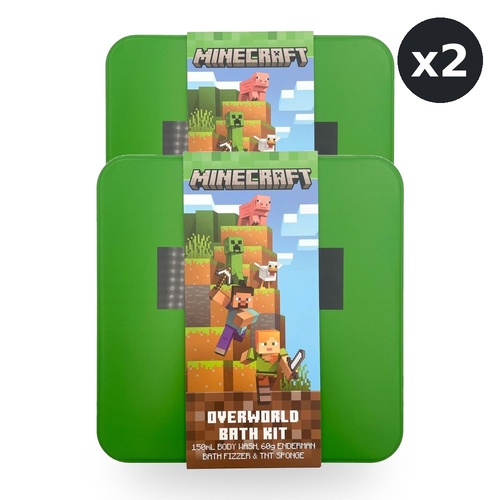 Minecraft The Overworld Bath Kit in Collectable Tin Bodywash 150ml Spnge Bath Fizzer 60g Pack of 2