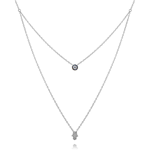 Culturesse Alara Luck Evil Eye Layering Necklace (Silver)