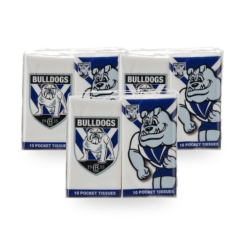 NRL Mascot Pocket Tissues 4 Pack - Bulldogs x 3