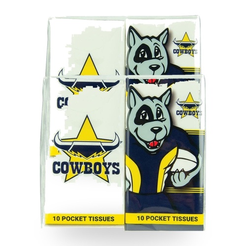 NRL Mascot Pocket Tissues 4 Pack - Cowboys x 2