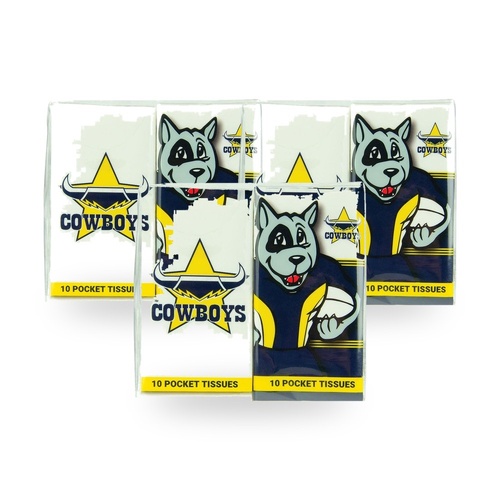 NRL Mascot Pocket Tissues 4 Pack - Cowboys x 3