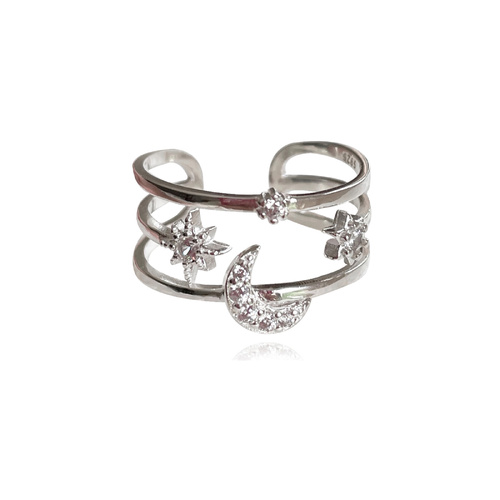 Culturesse Seraphine Celestial Tri-line Open Ring (Silver)