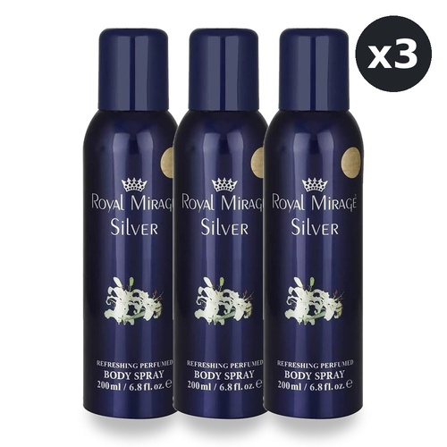 Royal Mirage 200ml Body Spray Silver Pack of 3