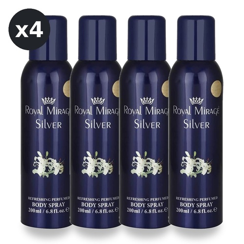 Royal Mirage 200ml Body Spray Silver Pack of 4
