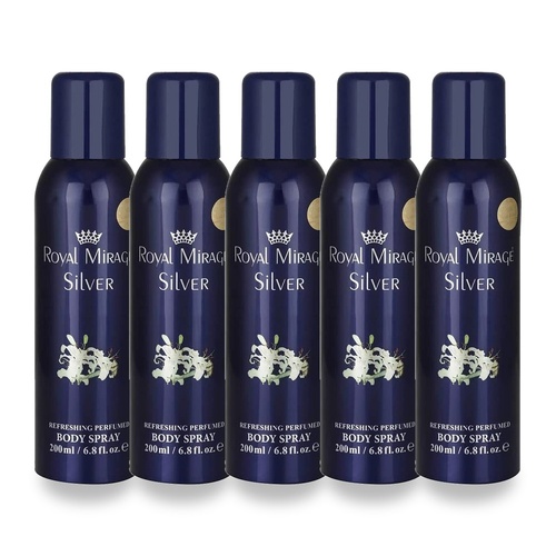 Royal Mirage 200ml Body Spray Silver Pack of 5