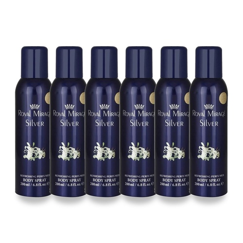Royal Mirage 200ml Body Spray Silver Pack of 6