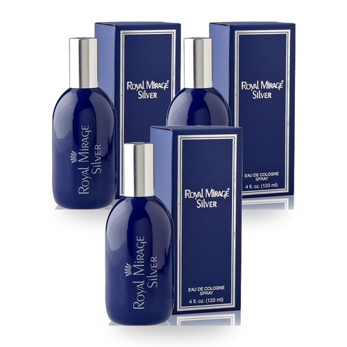 Royal Mirage 120ml Eau De Cologne EDC Spray Silver Pack of 3